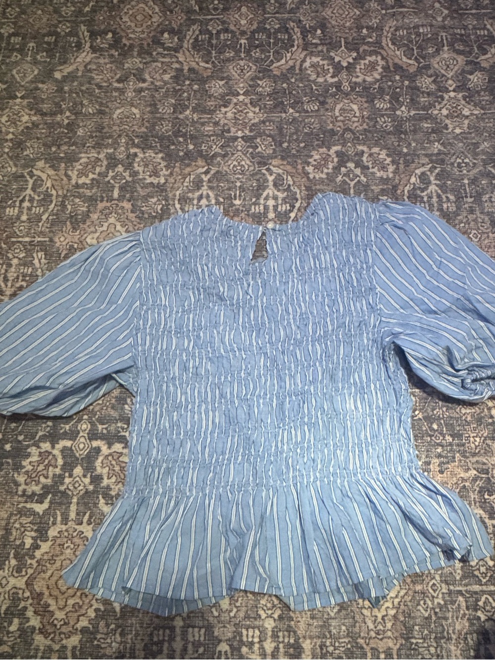 Old Navy Light Blue Striped Smocked Peplum Blouse - Picture 3 of 3